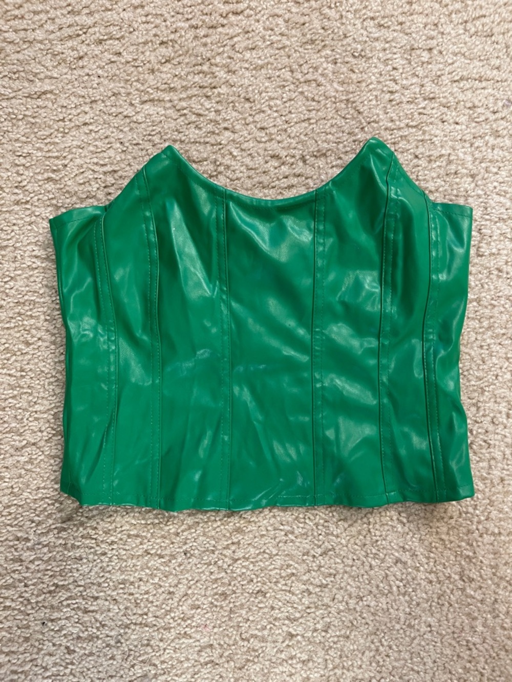 Structured Faux Leather Corset Crop Top in Green